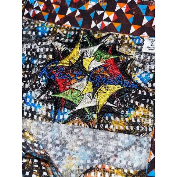 Robert Graham Shirt L Geometric All Over Print Flip Cuff NWOT Classic Fit - Picture 9 of 10